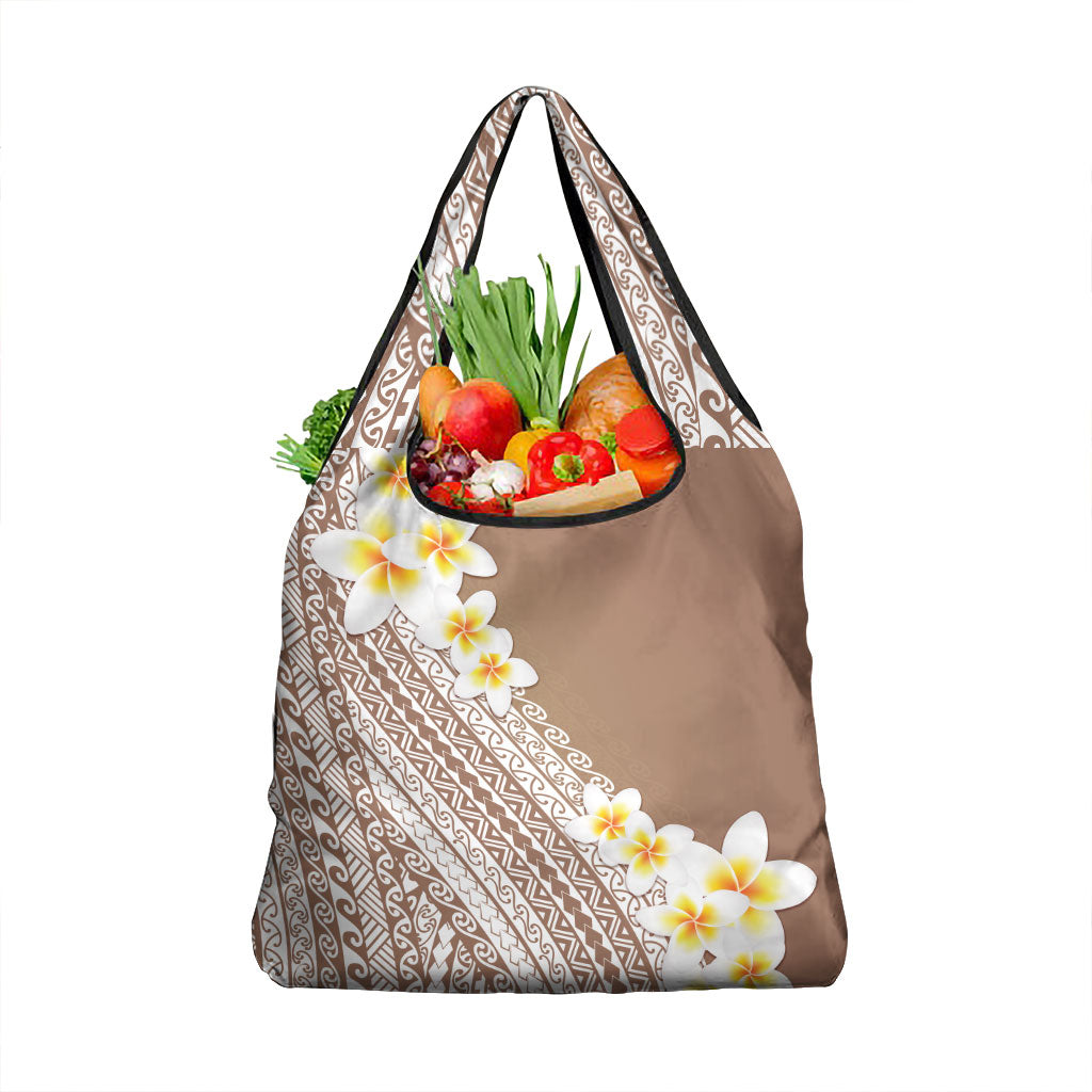 Tahiti Plumeria Tribal Pattern Grocery Bag Wave Style Brown LT05 1-pack One Size Brown - Polynesian Pride