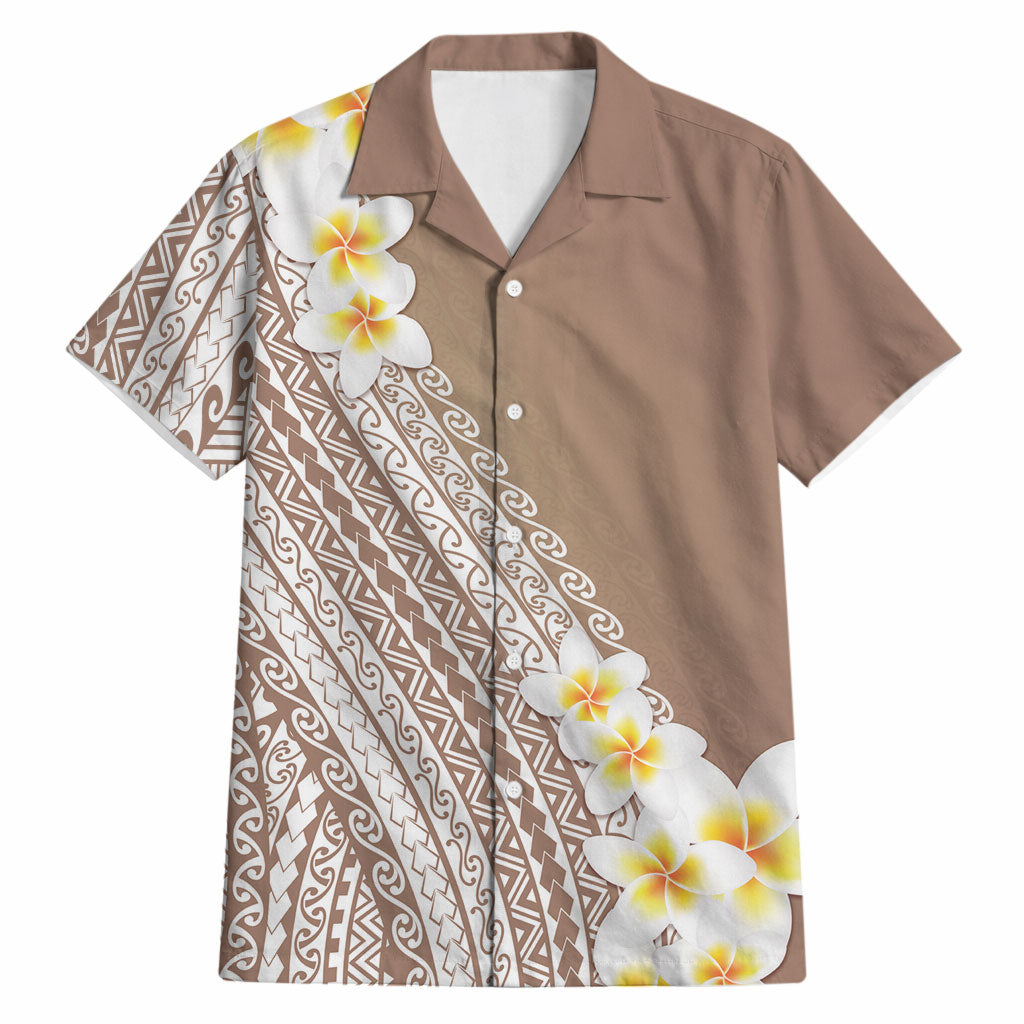 Tahiti Plumeria Tribal Pattern Hawaiian Shirt Wave Style Brown LT05 Brown - Polynesian Pride
