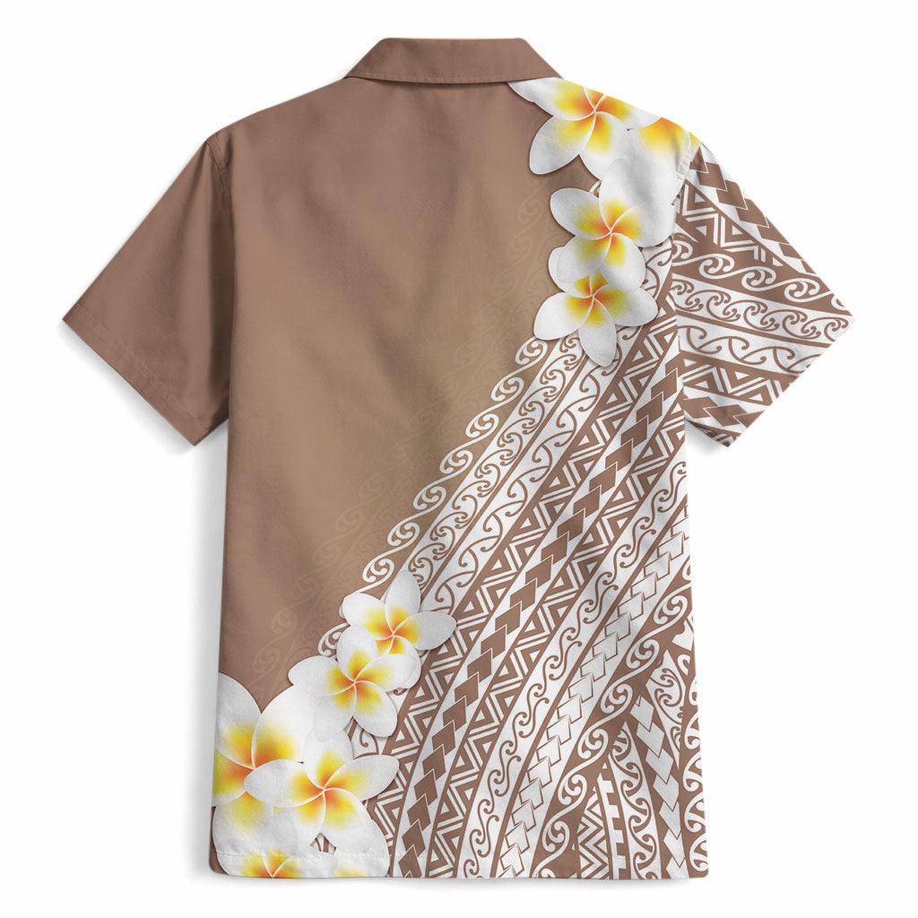 Tahiti Plumeria Tribal Pattern Hawaiian Shirt Wave Style Brown LT05 - Polynesian Pride