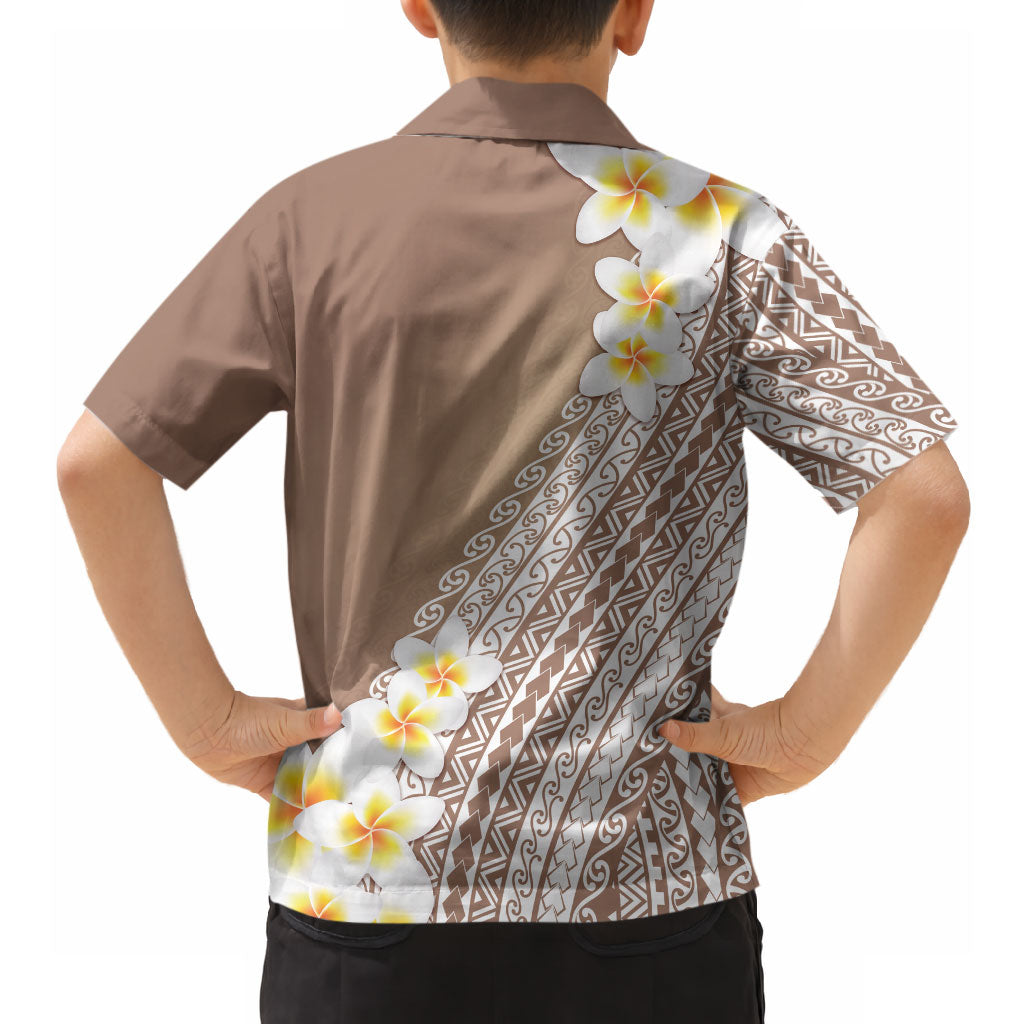 Tahiti Plumeria Tribal Pattern Hawaiian Shirt Wave Style Brown LT05 - Polynesian Pride