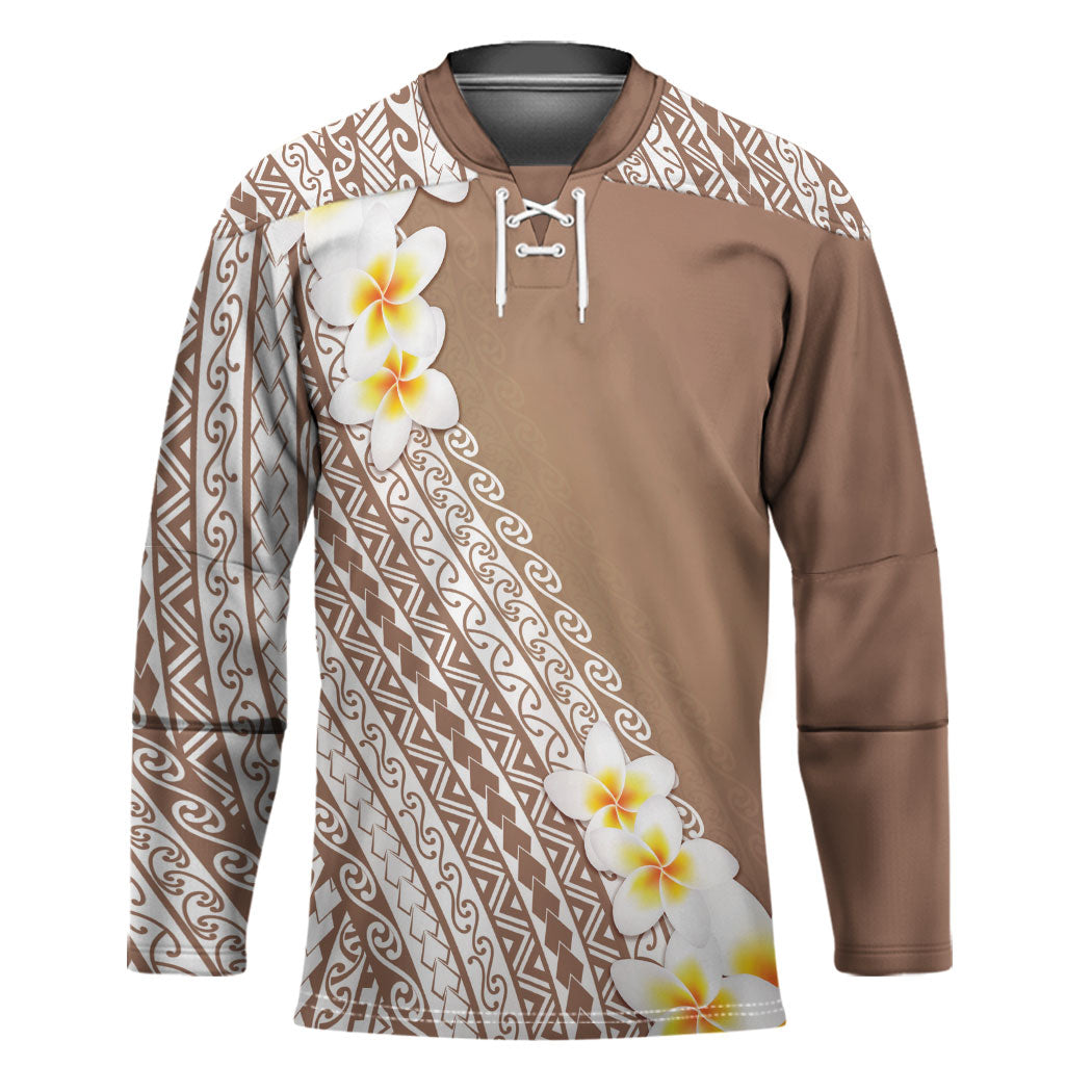 Tahiti Plumeria Tribal Pattern Hockey Jersey Wave Style Brown LT05 Unisex Brown - Polynesian Pride