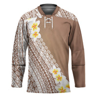 Tahiti Plumeria Tribal Pattern Hockey Jersey Wave Style Brown LT05 Unisex Brown - Polynesian Pride