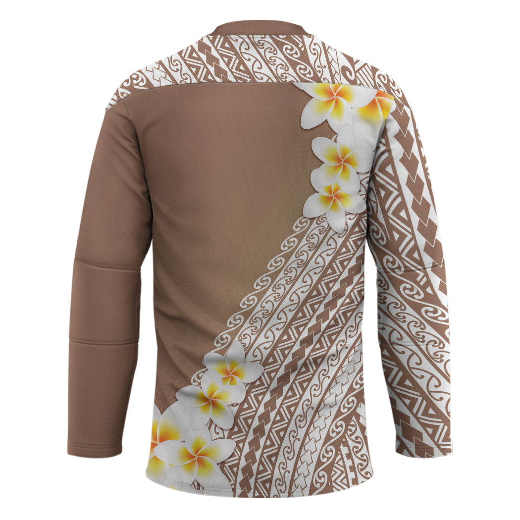 Tahiti Plumeria Tribal Pattern Hockey Jersey Wave Style Brown LT05 - Polynesian Pride
