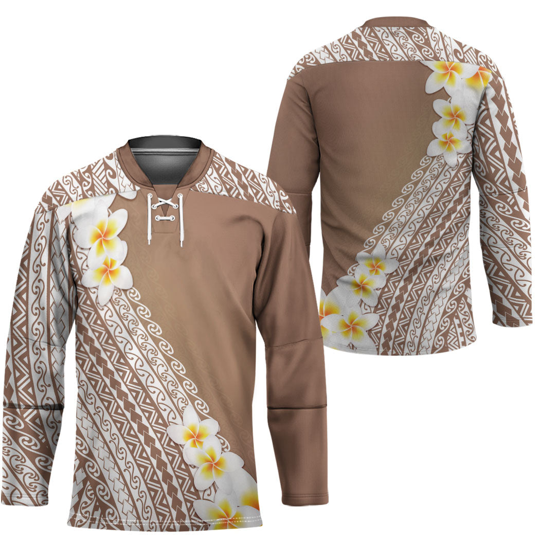 Tahiti Plumeria Tribal Pattern Hockey Jersey Wave Style Brown LT05 - Polynesian Pride