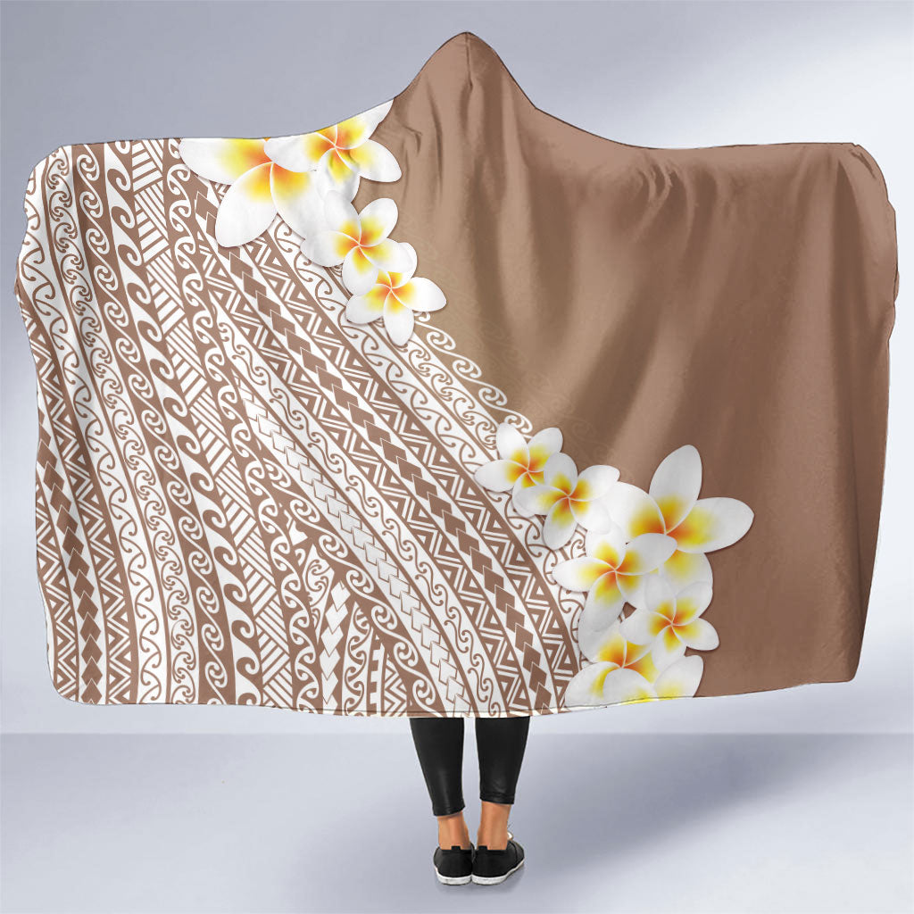 Tahiti Plumeria Tribal Pattern Hooded Blanket Wave Style Brown LT05 One Size Brown - Polynesian Pride