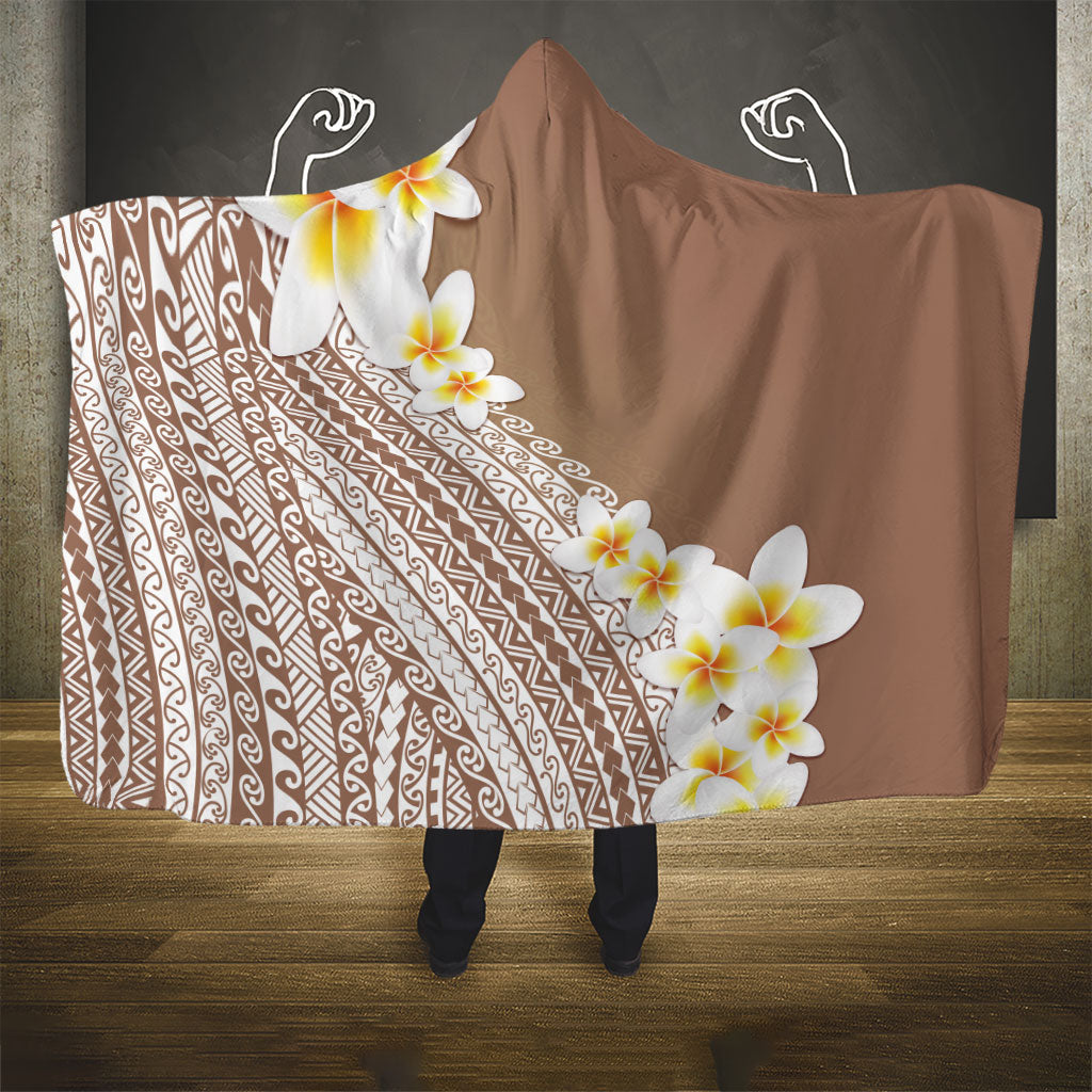 Tahiti Plumeria Tribal Pattern Hooded Blanket Wave Style Brown LT05 - Polynesian Pride