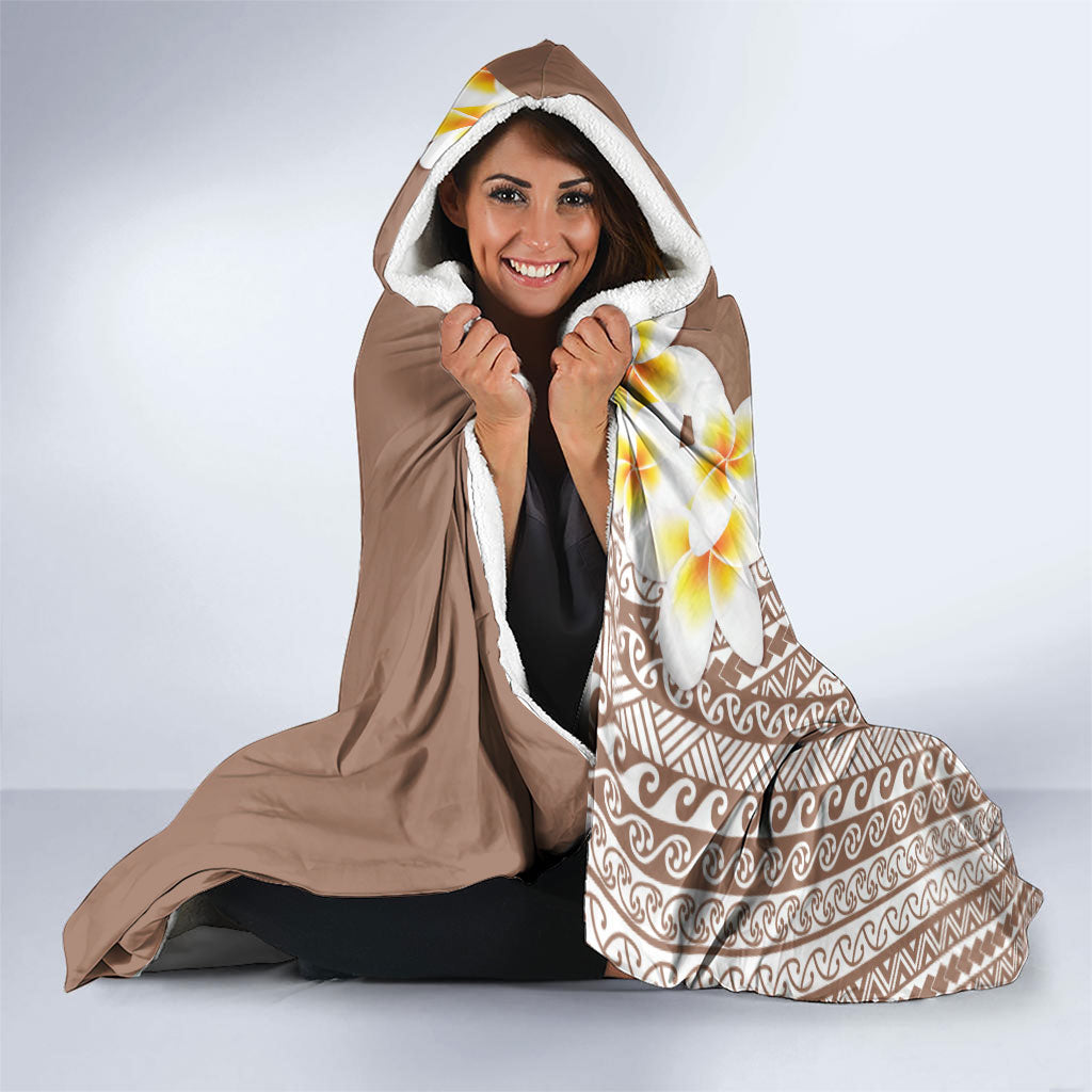Tahiti Plumeria Tribal Pattern Hooded Blanket Wave Style Brown LT05 - Polynesian Pride