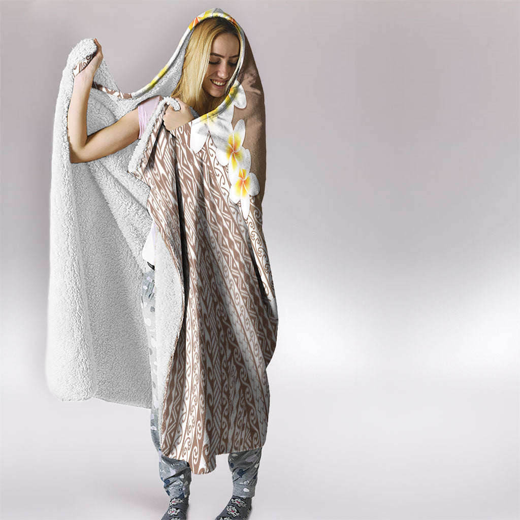 Tahiti Plumeria Tribal Pattern Hooded Blanket Wave Style Brown LT05 - Polynesian Pride