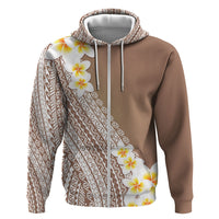 Tahiti Plumeria Tribal Pattern Hoodie Wave Style Brown LT05 Zip Hoodie Brown - Polynesian Pride