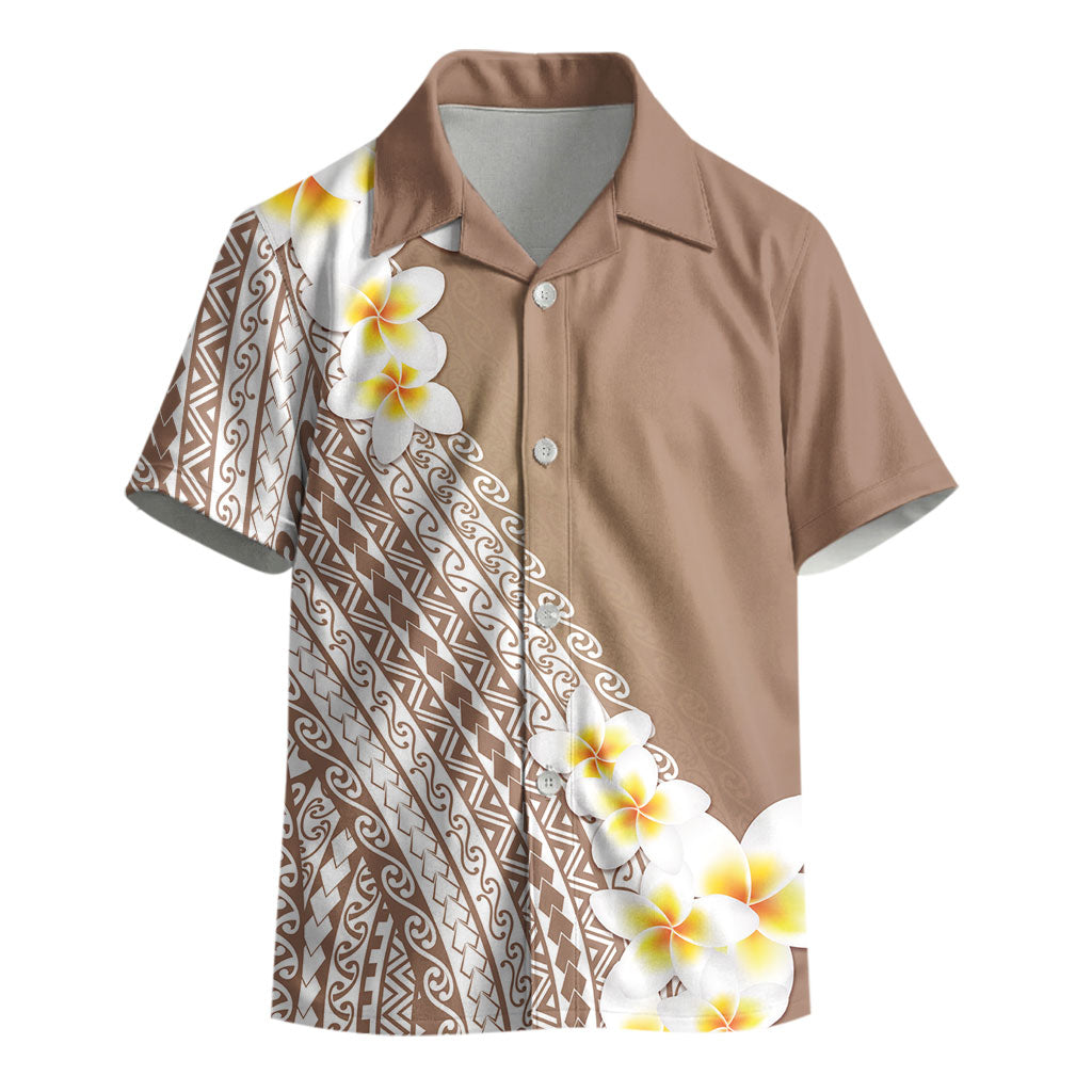 Tahiti Plumeria Tribal Pattern Kid Hawaiian Shirt Wave Style Brown LT05 - Polynesian Pride