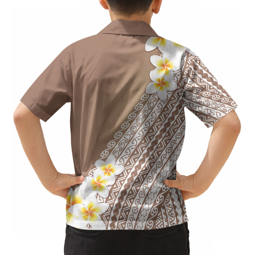 Tahiti Plumeria Tribal Pattern Kid Hawaiian Shirt Wave Style Brown LT05 - Polynesian Pride