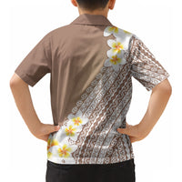Tahiti Plumeria Tribal Pattern Kid Hawaiian Shirt Wave Style Brown LT05 - Polynesian Pride