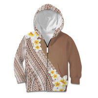 Tahiti Plumeria Tribal Pattern Kid Hoodie Wave Style Brown LT05 Zip Hoodie Brown - Polynesian Pride