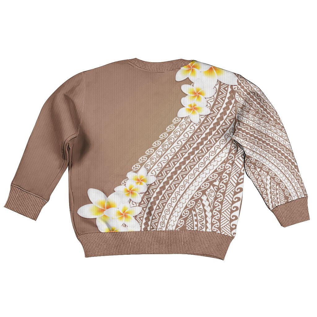 Tahiti Plumeria Tribal Pattern Kid Ugly Christmas Sweater Wave Style Brown LT05 - Polynesian Pride