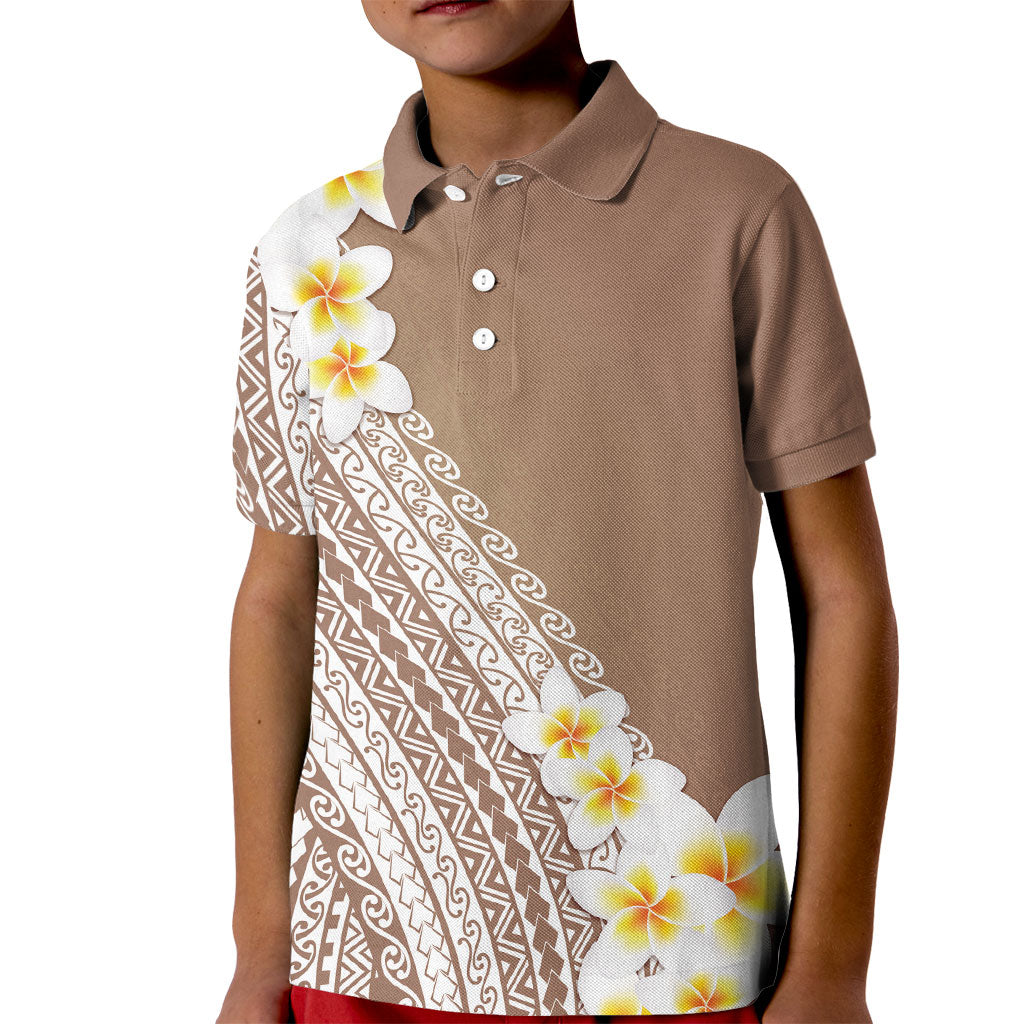 Tahiti Plumeria Tribal Pattern Kid Polo Shirt Wave Style Brown LT05 Kid Brown - Polynesian Pride