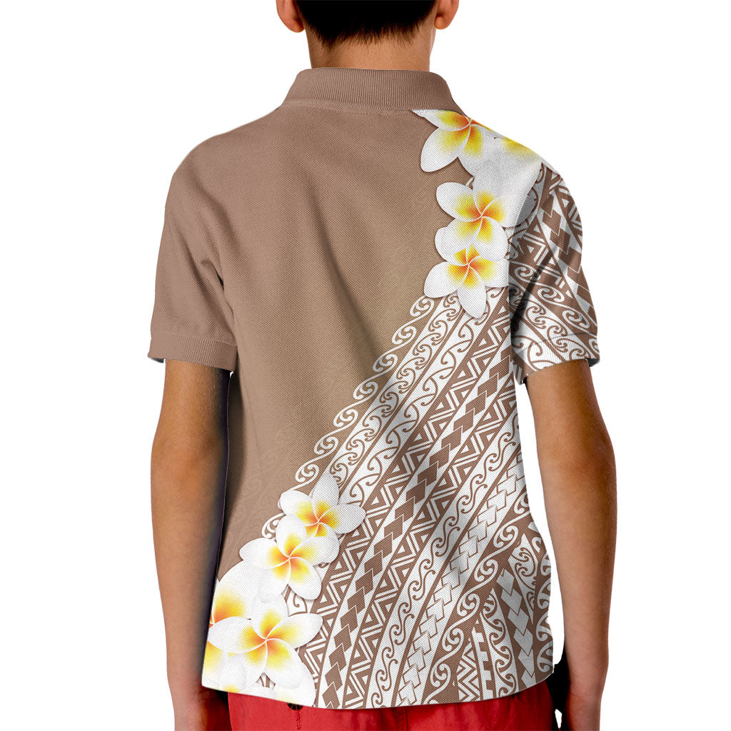 Tahiti Plumeria Tribal Pattern Kid Polo Shirt Wave Style Brown LT05 - Polynesian Pride