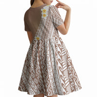 Tahiti Plumeria Tribal Pattern Kid Short Sleeve Dress Wave Style Brown LT05 - Polynesian Pride