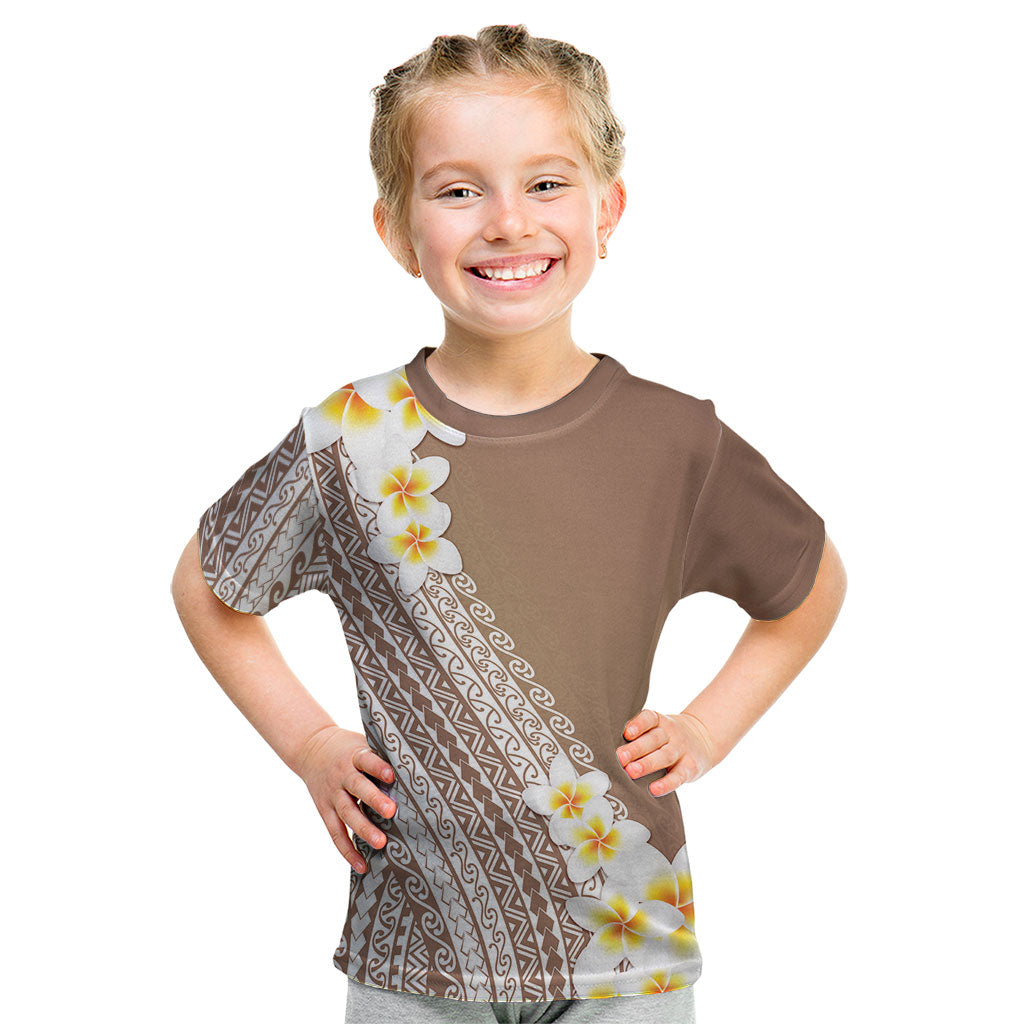 Tahiti Plumeria Tribal Pattern Kid T Shirt Wave Style Brown LT05 Brown - Polynesian Pride