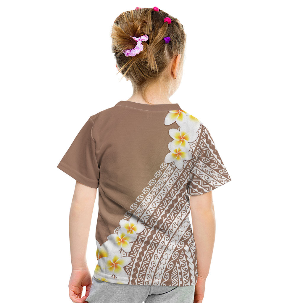 Tahiti Plumeria Tribal Pattern Kid T Shirt Wave Style Brown LT05 - Polynesian Pride