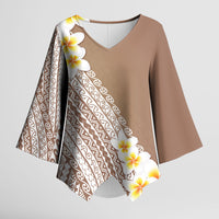Tahiti Plumeria Tribal Pattern Kimono Sleeve Blouse Wave Style Brown LT05 Female Brown - Polynesian Pride