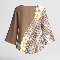 Tahiti Plumeria Tribal Pattern Kimono Sleeve Blouse Wave Style Brown LT05 - Polynesian Pride