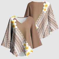 Tahiti Plumeria Tribal Pattern Kimono Sleeve Blouse Wave Style Brown LT05 - Polynesian Pride