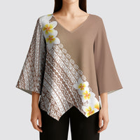 Tahiti Plumeria Tribal Pattern Kimono Sleeve Blouse Wave Style Brown LT05 - Polynesian Pride