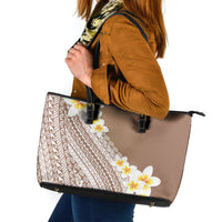 Tahiti Plumeria Tribal Pattern Leather Tote Bag Wave Style Brown LT05 Brown - Polynesian Pride