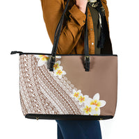 Tahiti Plumeria Tribal Pattern Leather Tote Bag Wave Style Brown LT05 - Polynesian Pride