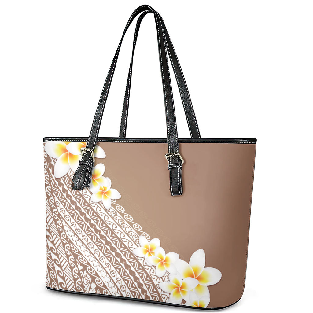 Tahiti Plumeria Tribal Pattern Leather Tote Bag Wave Style Brown LT05 - Polynesian Pride