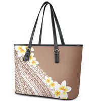 Tahiti Plumeria Tribal Pattern Leather Tote Bag Wave Style Brown LT05 - Polynesian Pride