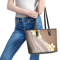 Tahiti Plumeria Tribal Pattern Leather Tote Bag Wave Style Brown LT05 - Polynesian Pride
