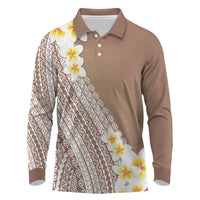 Tahiti Plumeria Tribal Pattern Long Sleeve Polo Shirt Wave Style Brown LT05 Brown - Polynesian Pride