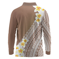 Tahiti Plumeria Tribal Pattern Long Sleeve Polo Shirt Wave Style Brown LT05 - Polynesian Pride