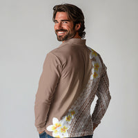Tahiti Plumeria Tribal Pattern Long Sleeve Polo Shirt Wave Style Brown LT05 - Polynesian Pride