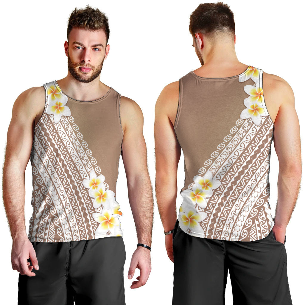 Tahiti Plumeria Tribal Pattern Men Tank Top Wave Style Brown LT05 - Polynesian Pride