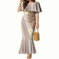 Tahiti Plumeria Tribal Pattern Mermaid Dress Wave Style Brown LT05 Women Brown - Polynesian Pride