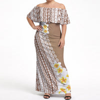 Tahiti Plumeria Tribal Pattern Off Shoulder Maxi Dress Wave Style Brown LT05 Women Brown - Polynesian Pride