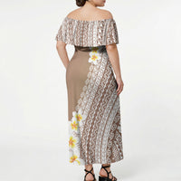 Tahiti Plumeria Tribal Pattern Off Shoulder Maxi Dress Wave Style Brown LT05 - Polynesian Pride