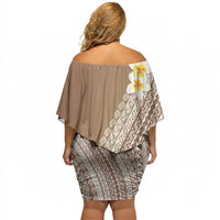Tahiti Plumeria Tribal Pattern Off Shoulder Short Dress Wave Style Brown LT05 - Polynesian Pride