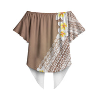 Tahiti Plumeria Tribal Pattern Off Shoulder Wrap Waist Top Wave Style Brown LT05 - Polynesian Pride