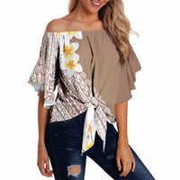 Tahiti Plumeria Tribal Pattern Off Shoulder Wrap Waist Top Wave Style Brown LT05 - Polynesian Pride