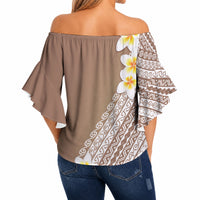 Tahiti Plumeria Tribal Pattern Off Shoulder Wrap Waist Top Wave Style Brown LT05 - Polynesian Pride