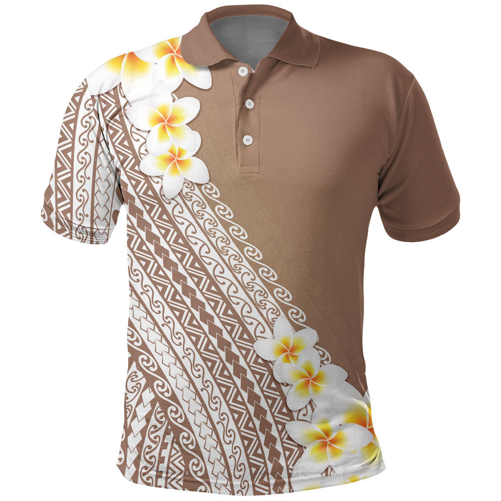 Tahiti Plumeria Tribal Pattern Polo Shirt Wave Style Brown LT05 Brown - Polynesian Pride