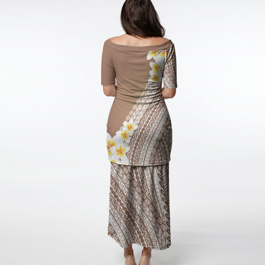 Tahiti Plumeria Tribal Pattern Puletasi Wave Style Brown LT05 - Polynesian Pride