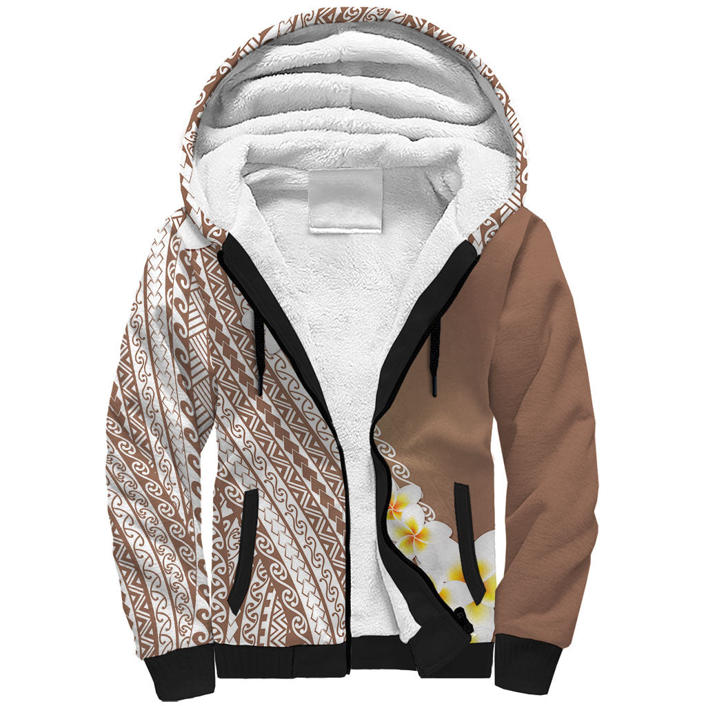 Tahiti Plumeria Tribal Pattern Sherpa Hoodie Wave Style Brown LT05 Unisex Brown - Polynesian Pride
