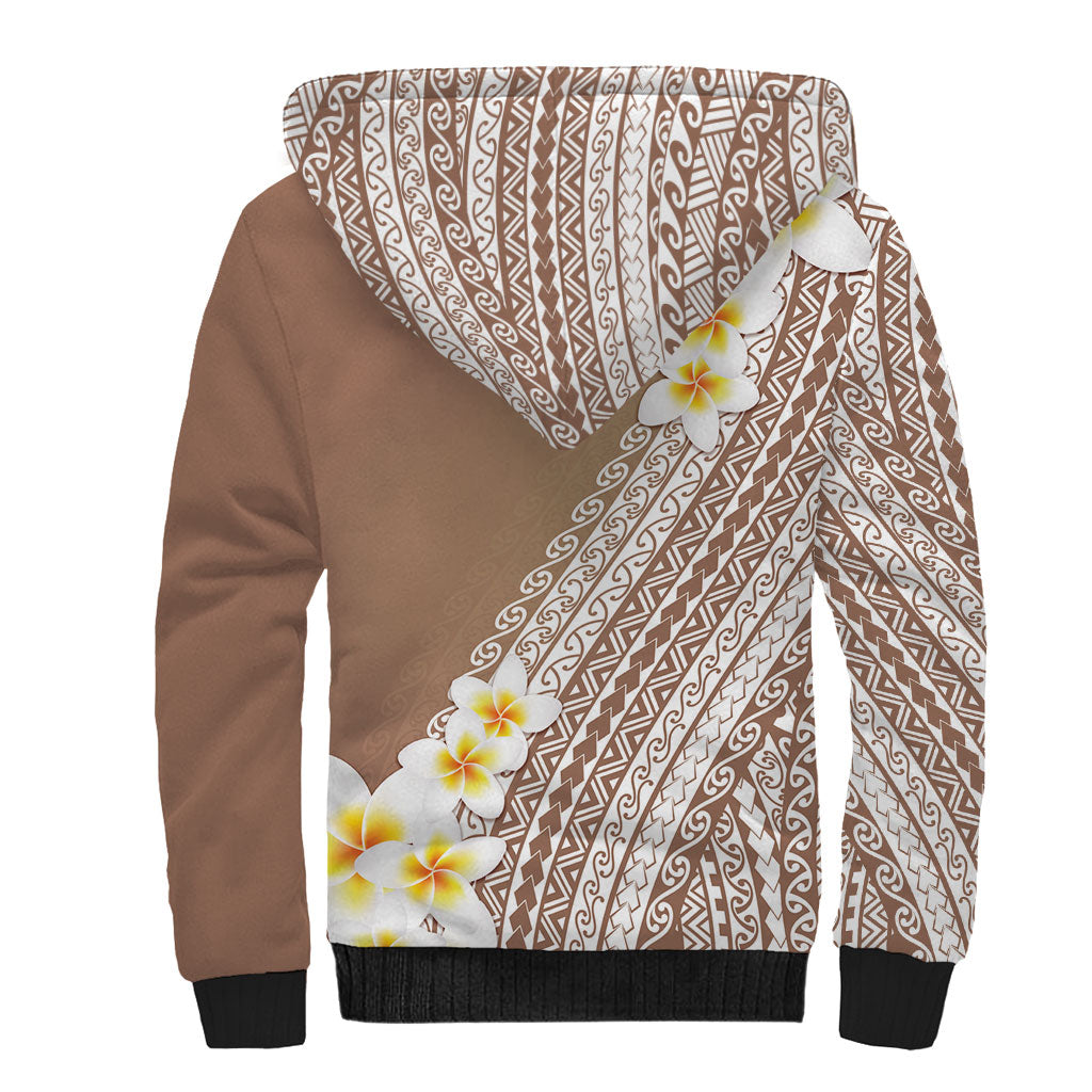 Tahiti Plumeria Tribal Pattern Sherpa Hoodie Wave Style Brown LT05 - Polynesian Pride