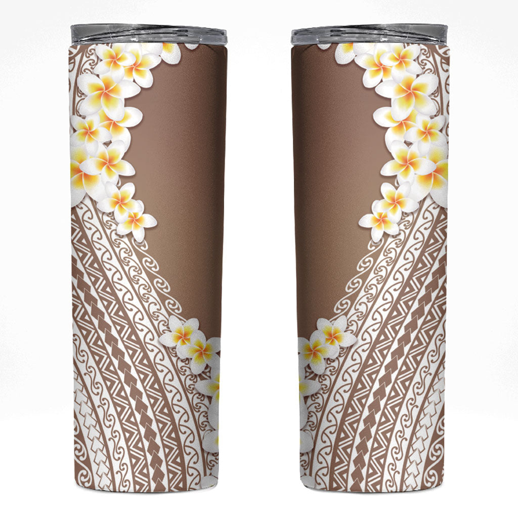 Tahiti Plumeria Tribal Pattern Skinny Tumbler Wave Style Brown LT05 Brown - Polynesian Pride