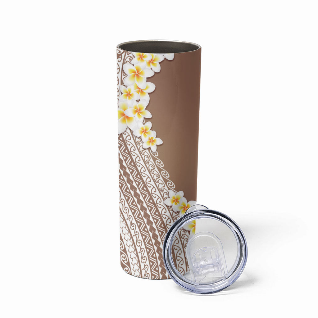 Tahiti Plumeria Tribal Pattern Skinny Tumbler Wave Style Brown LT05 - Polynesian Pride