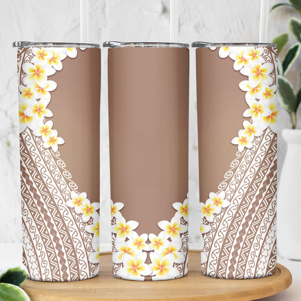 Tahiti Plumeria Tribal Pattern Skinny Tumbler Wave Style Brown LT05 - Polynesian Pride